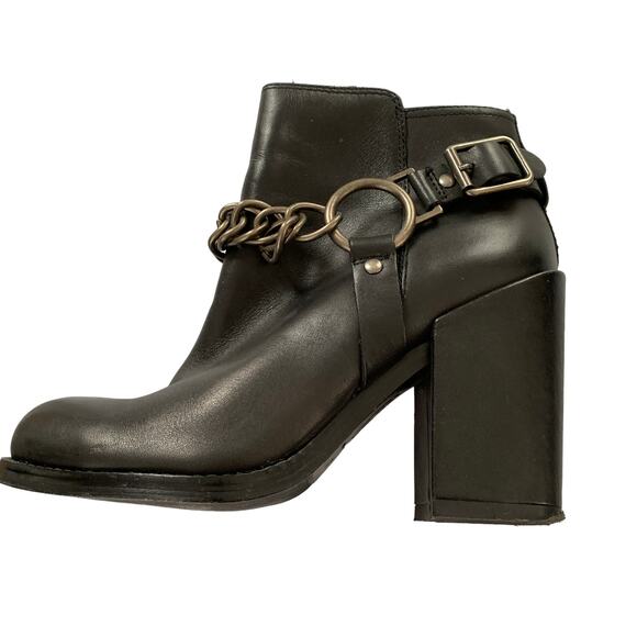 ASH Leather Ankle Moto Boots Heels Chains 6.5 - Picture 5 of 6